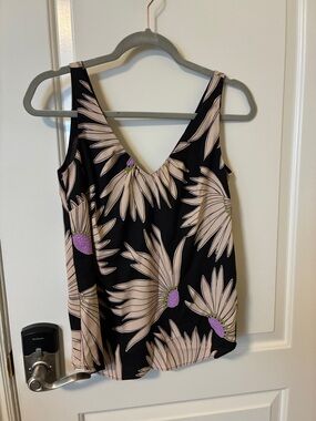 NWOT Kate spade  Black Floral V-Neck Tank with Pink & Purple Daisy Accents xx s